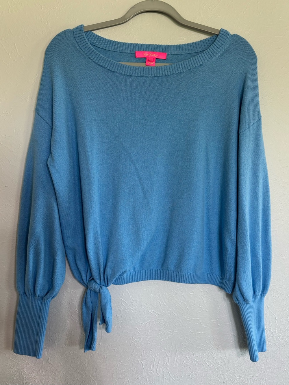 Lilly Pulitzer Light Blue Tie-Hem Scoop Neck Sweater